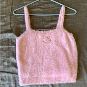 fuzzy baby pink hello kitty embroidered character tank top